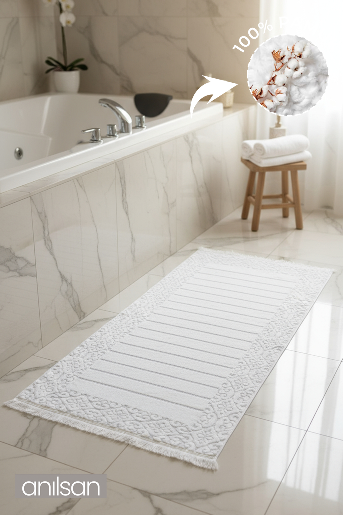 Aflora %100 Pamuk Ayak Havlusu - Beyaz - Mor 60x130, 690 Gr