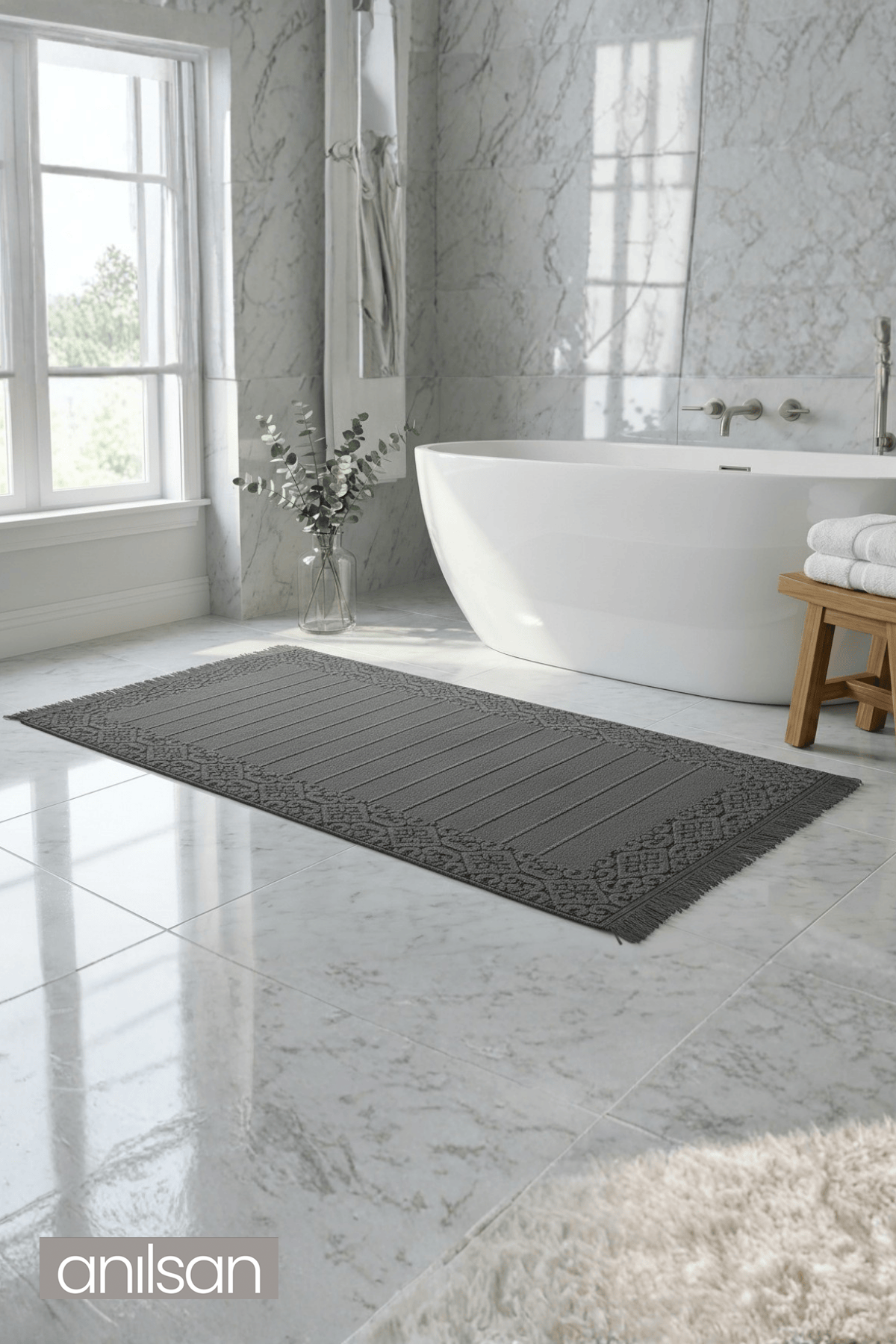 Aflora %100 Pamuk Ayak Havlusu - Antrasit 60x130, 690 Gr