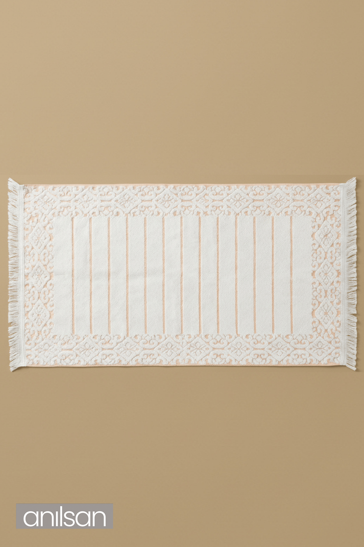 Aflora %100 Pamuk Ayak Havlusu - Beyaz-Turuncu 60x130, 690 Gr