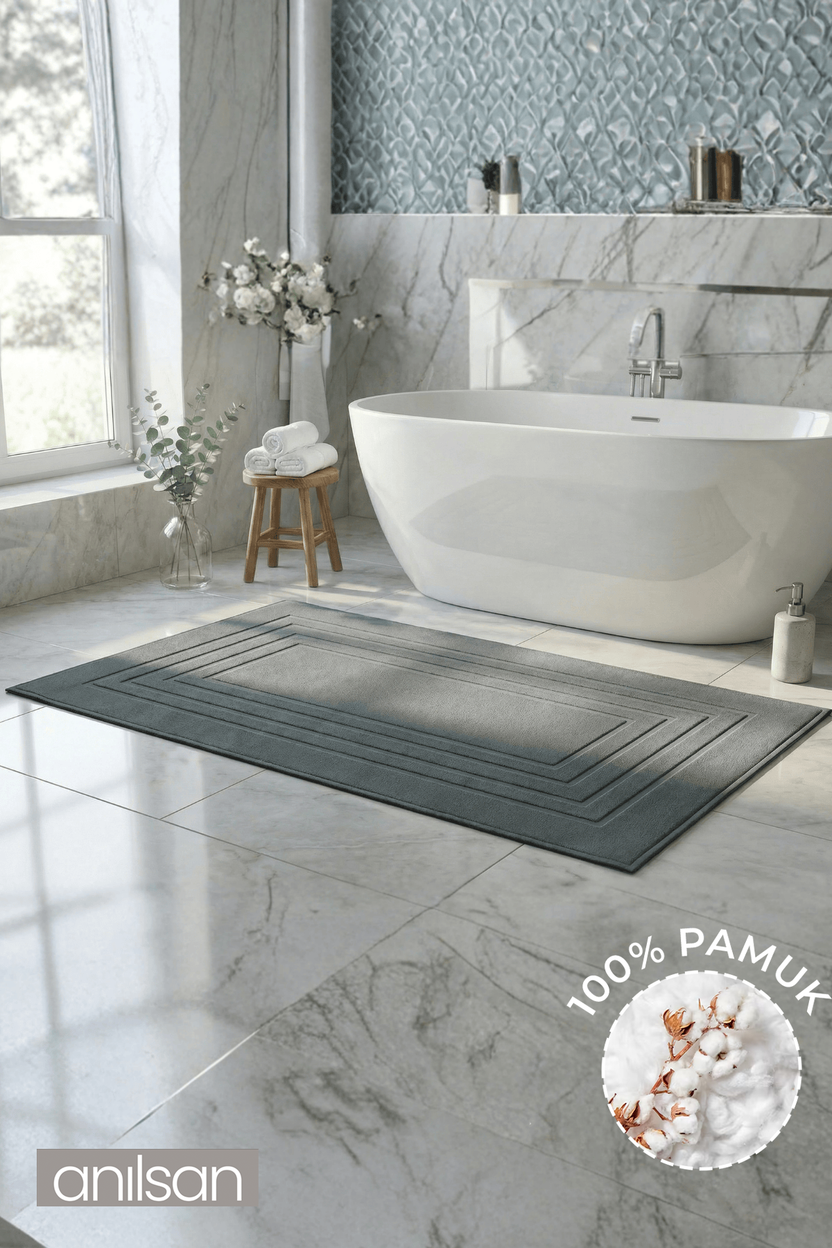 Alora  %100 Pamuk Ayak Havlusu - Antrasit 60x130, 690 Gr