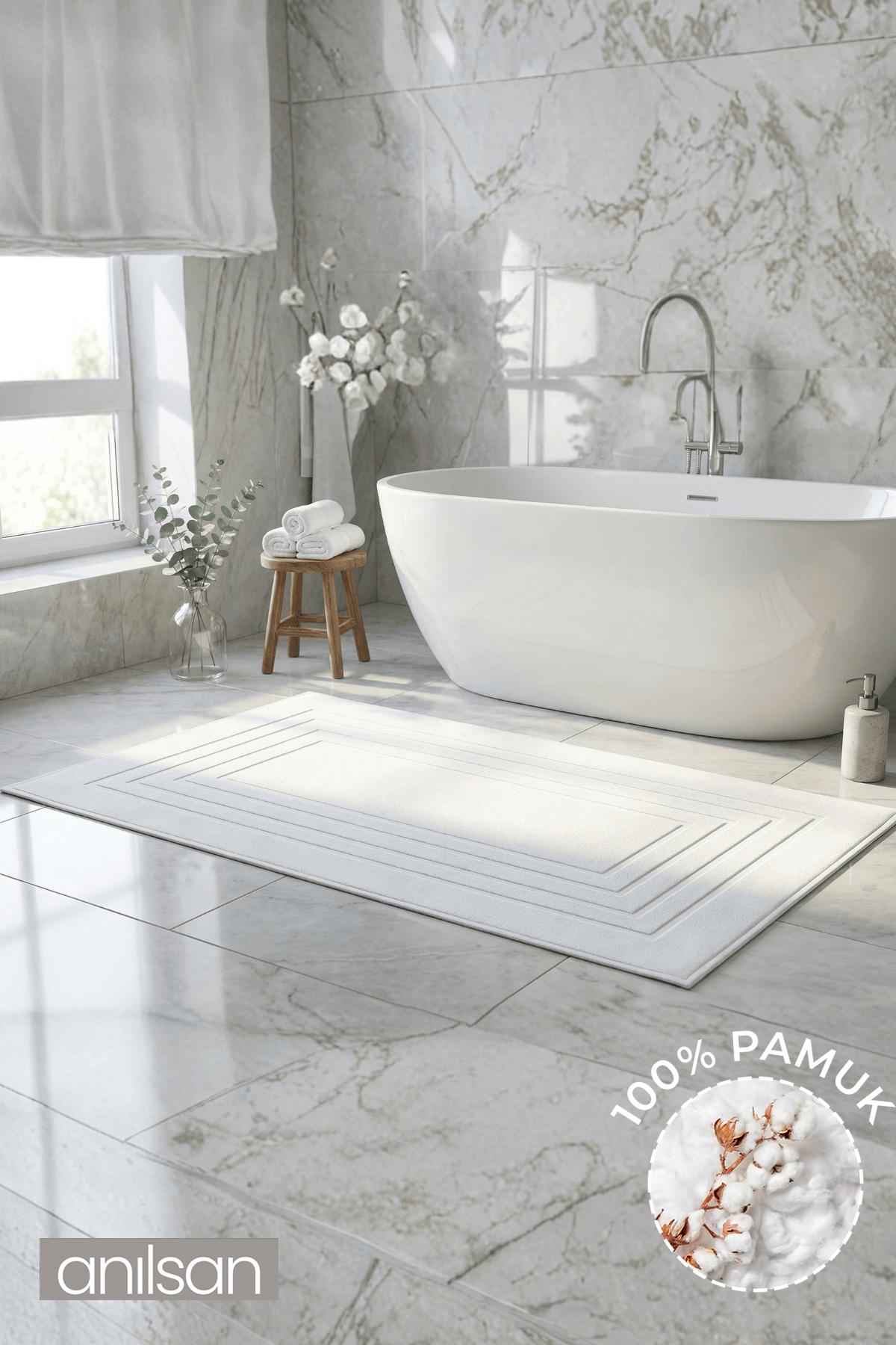 Alora  %100 Pamuk Ayak Havlusu - Beyaz 60x130, 690 Gr