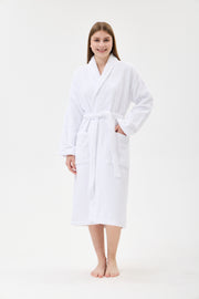 Şalyaka Bornoz Beyaz %100 Pamuk Unisex Spa Için Ideal Kadın/Erkek