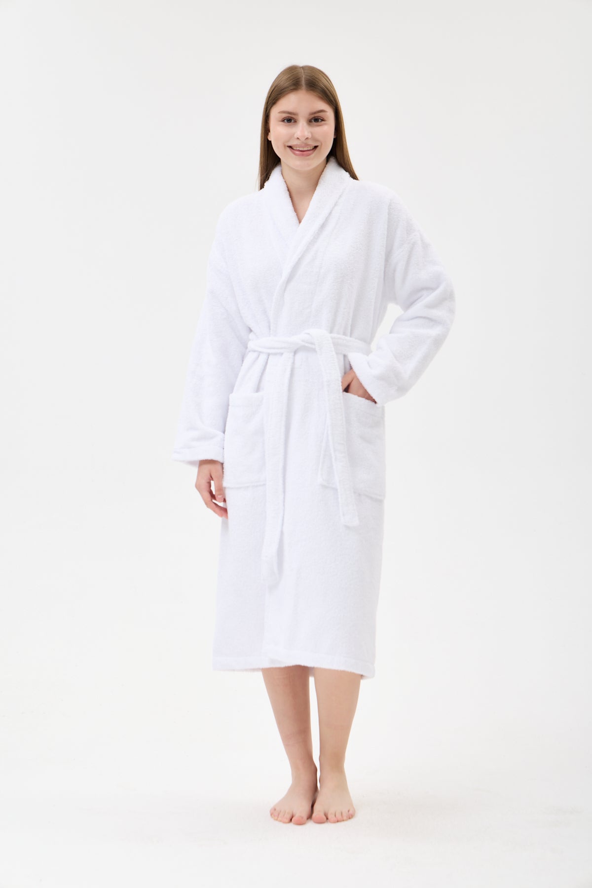 Şalyaka Bornoz Beyaz %100 Pamuk Unisex Spa Için Ideal Kadın/Erkek