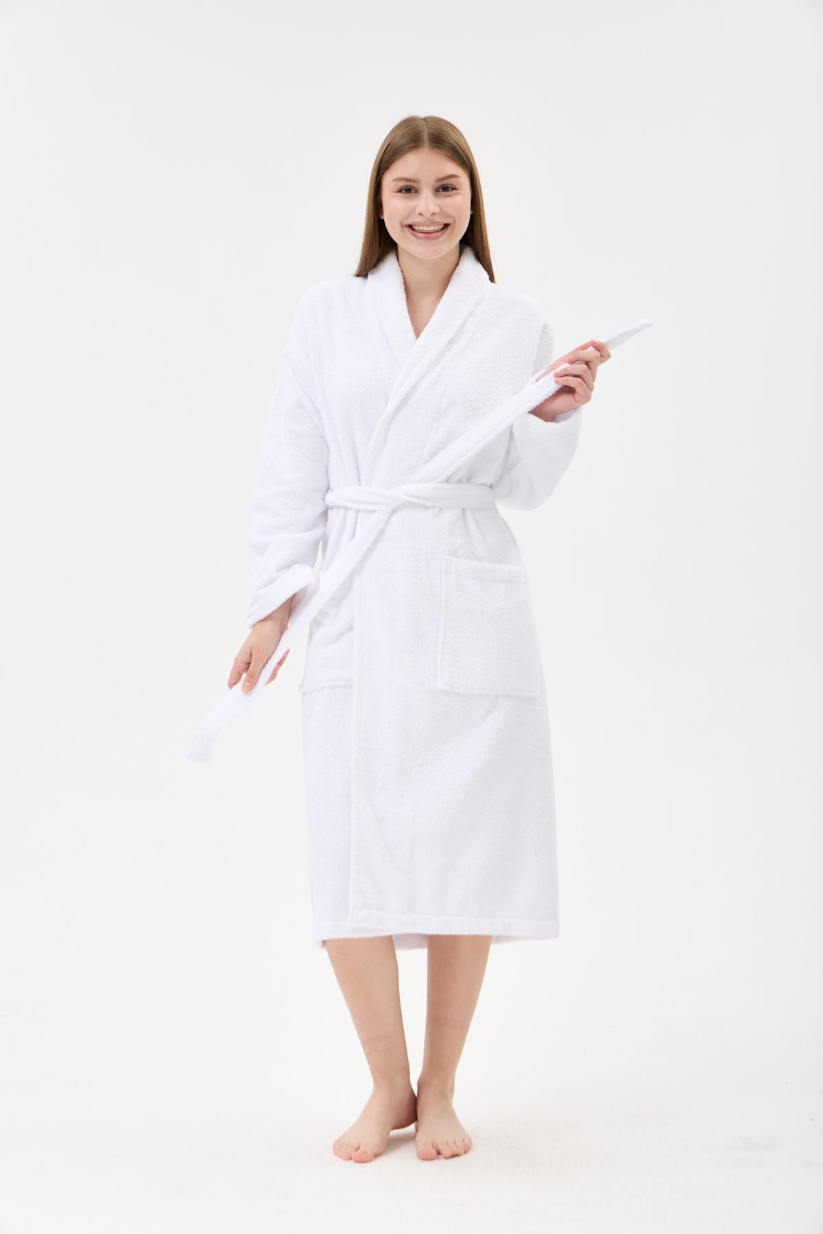 50'li Şalyaka Bornoz Beyaz %100 Pamuk Unisex Spa Için Ideal Kadın/Erkek