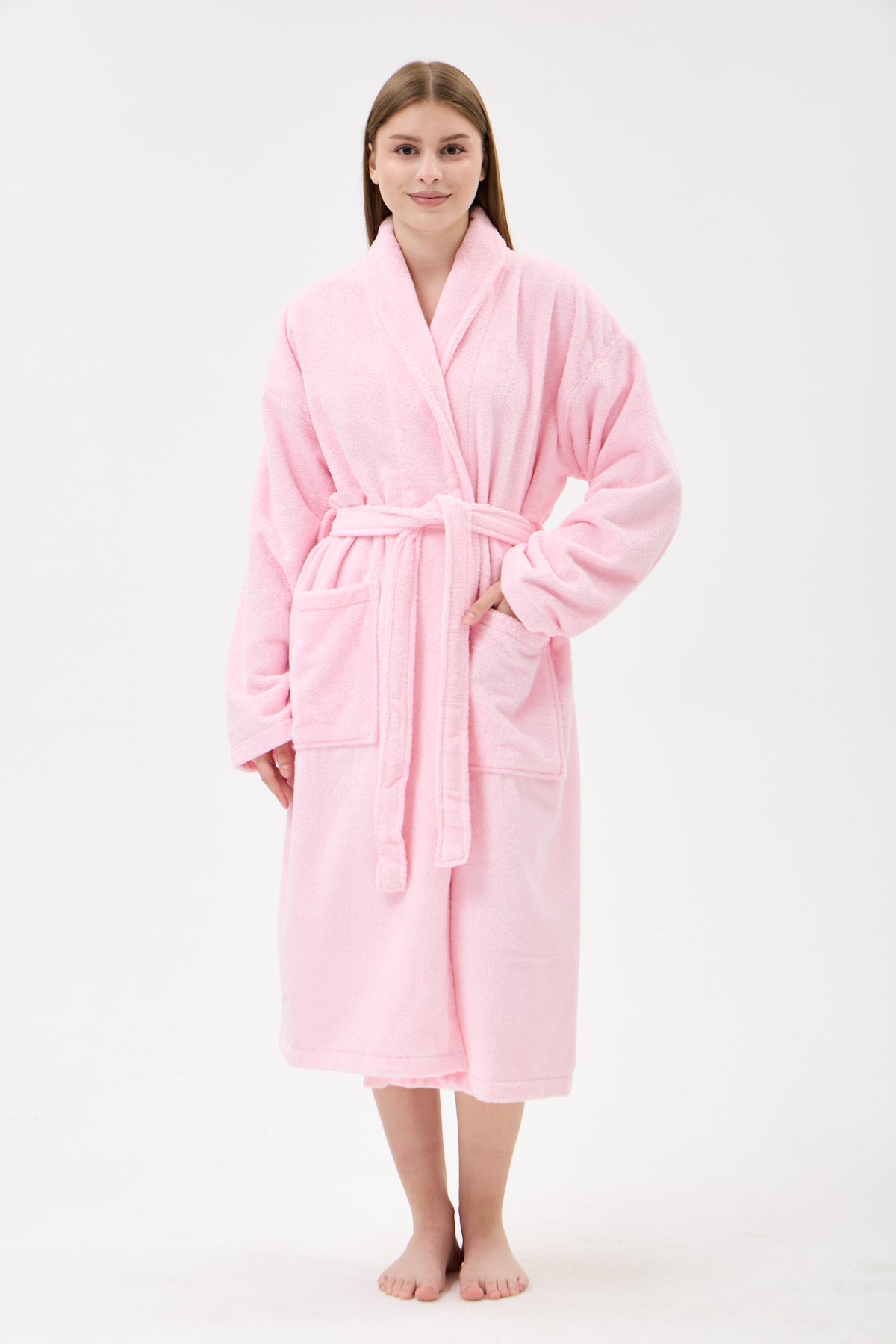 Şalyaka Bornoz Pembe %100 Pamuk Unisex Spa Için Ideal Kadın/Erkek