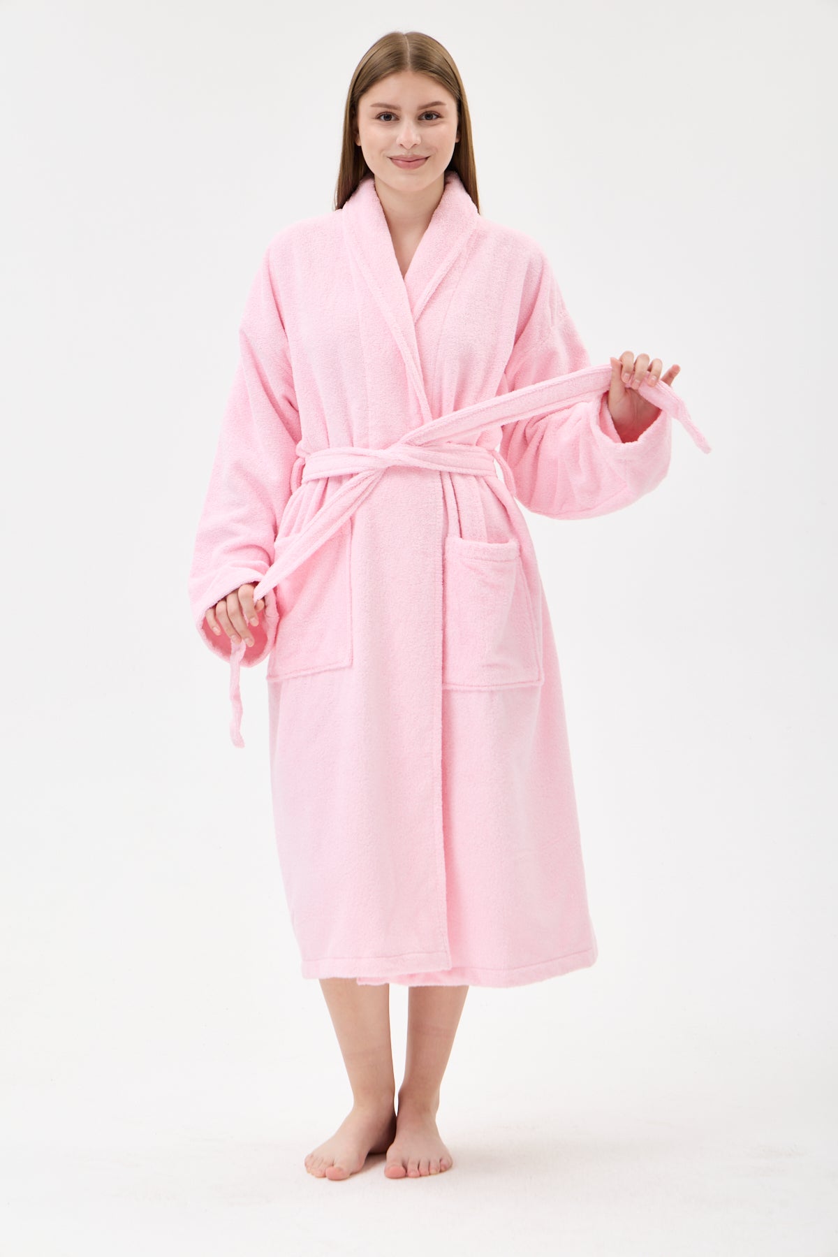 Şalyaka Bornoz Pembe %100 Pamuk Unisex Spa Için Ideal Kadın/Erkek
