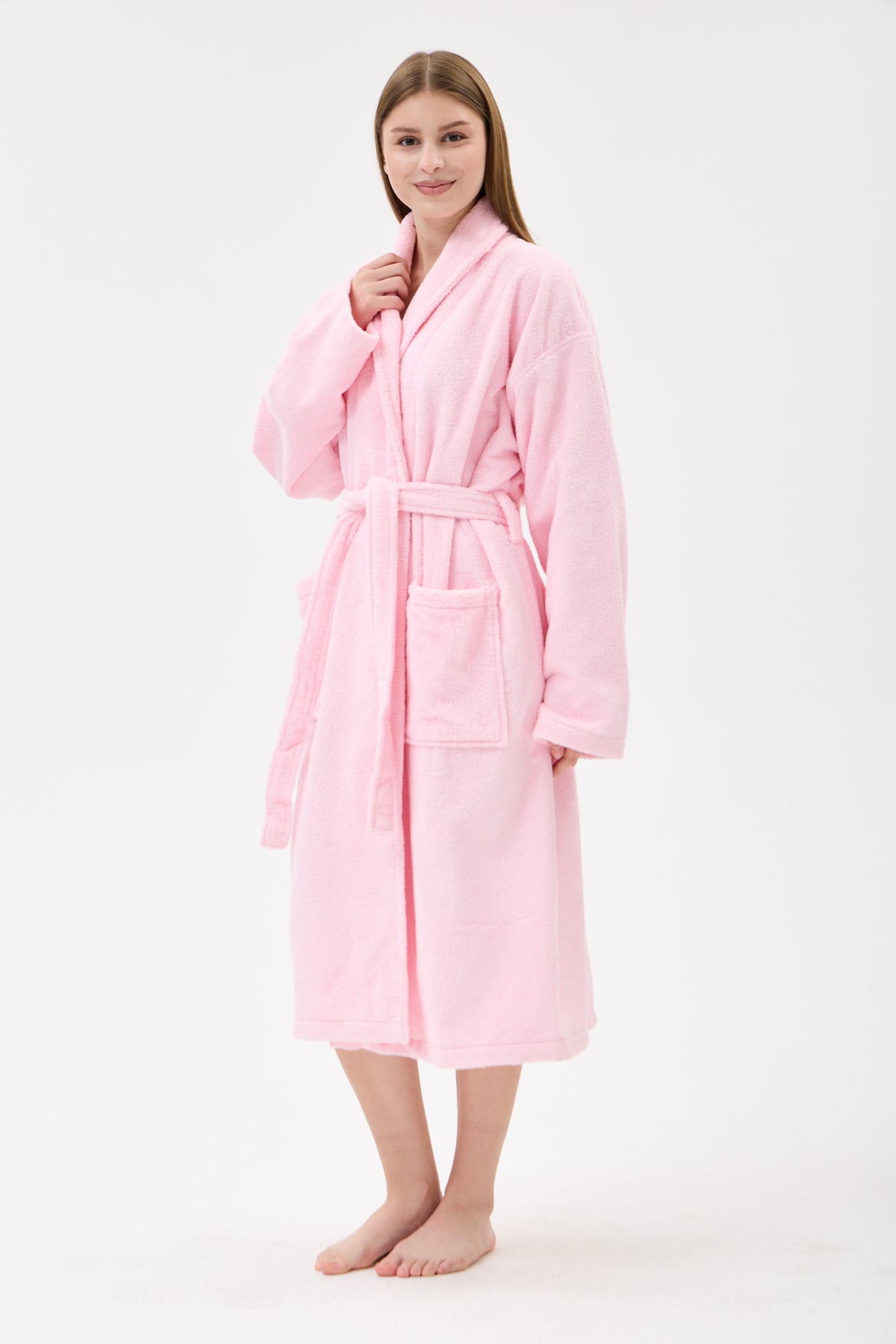 Şalyaka Bornoz Pembe %100 Pamuk Unisex Spa Için Ideal Kadın/Erkek