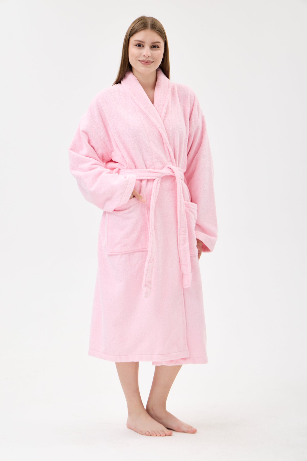 Şalyaka Bornoz Pembe %100 Pamuk Unisex Spa Için Ideal Kadın/Erkek