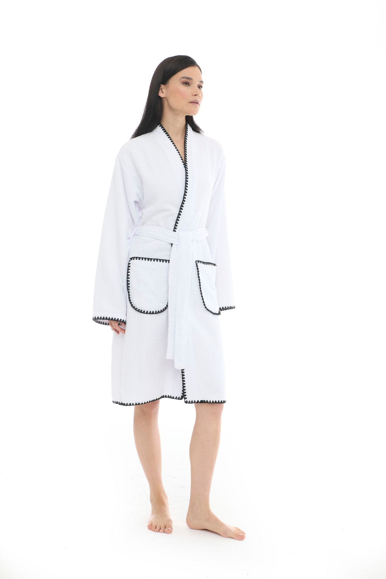 Athena Kimono Kadın Bornozu- Beyaz %100 Pamuk