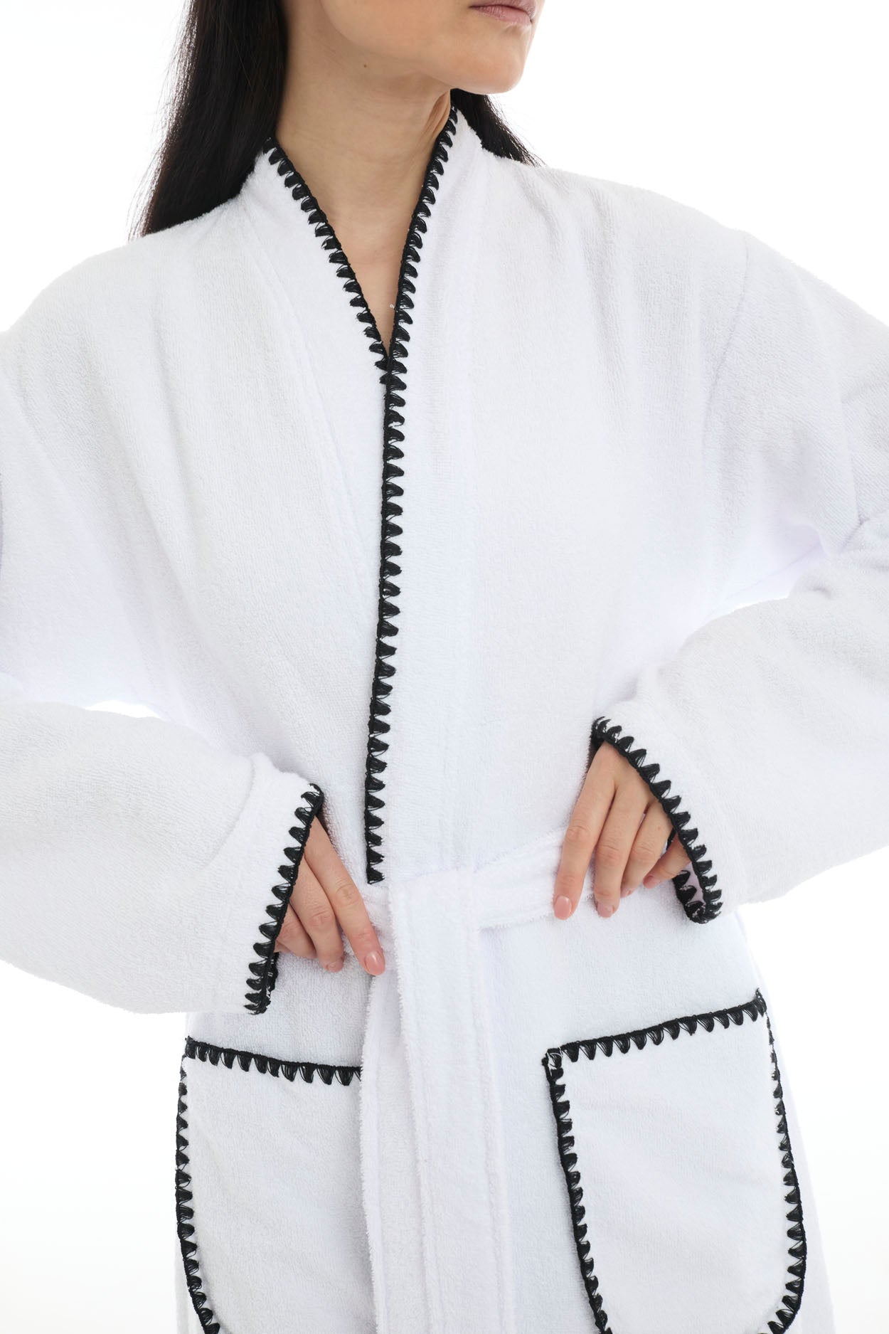Athena Kimono Kadın Bornozu- Beyaz %100 Pamuk