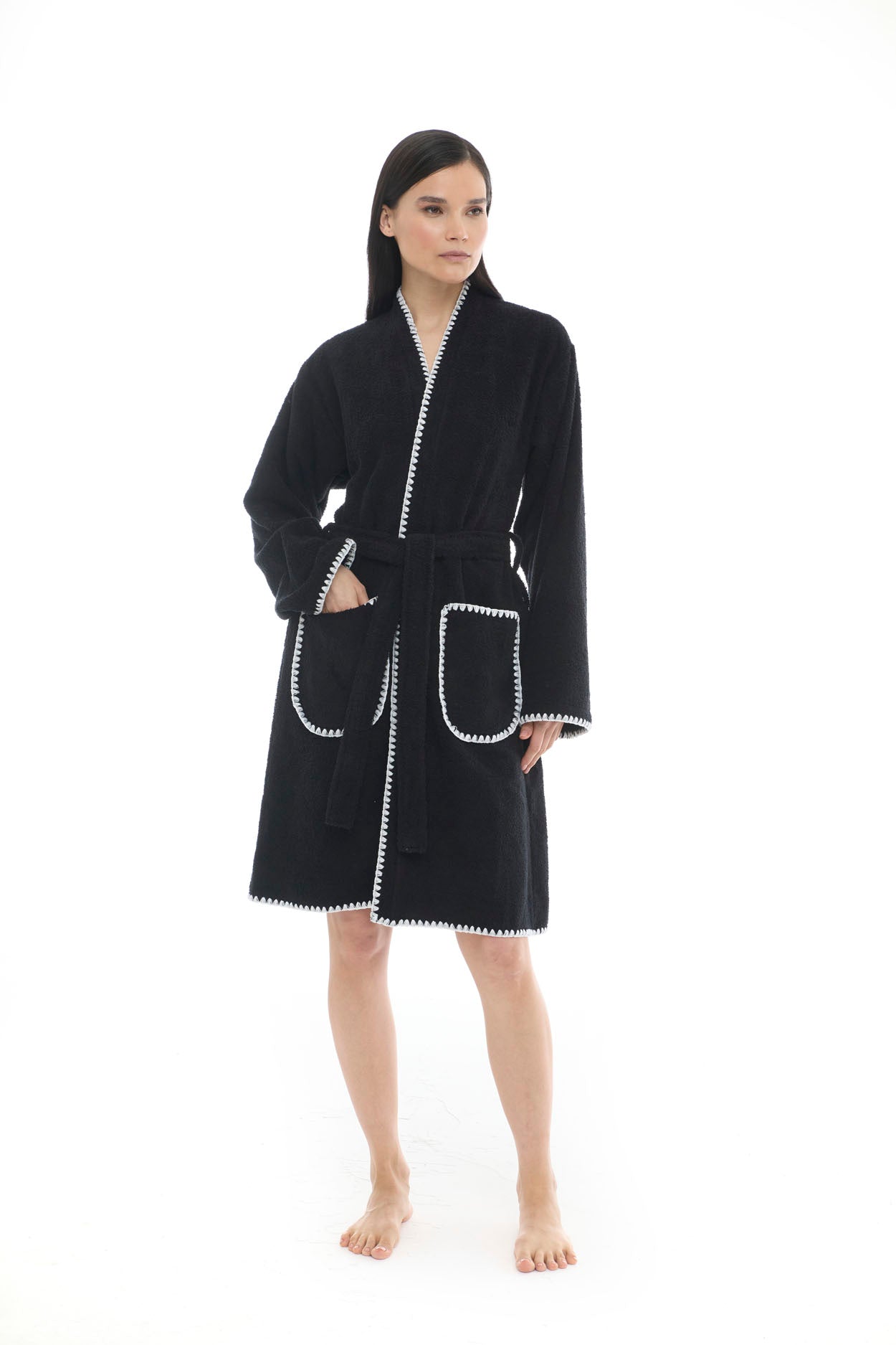 Athena Kimono Kadın Bornozu- Siyah %100 Pamuk