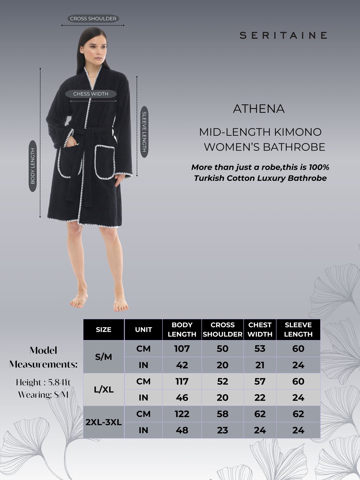 Athena Kimono Kadın Bornozu- Siyah %100 Pamuk