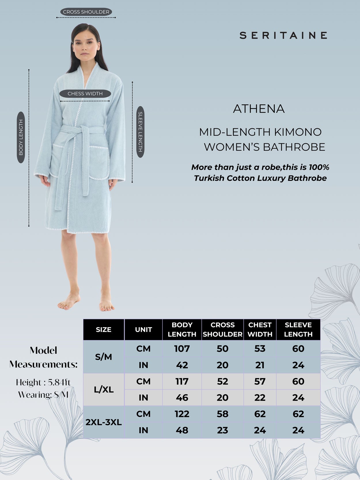 Athena Kimono Kadın Bornozu- Mavi %100 Pamuk