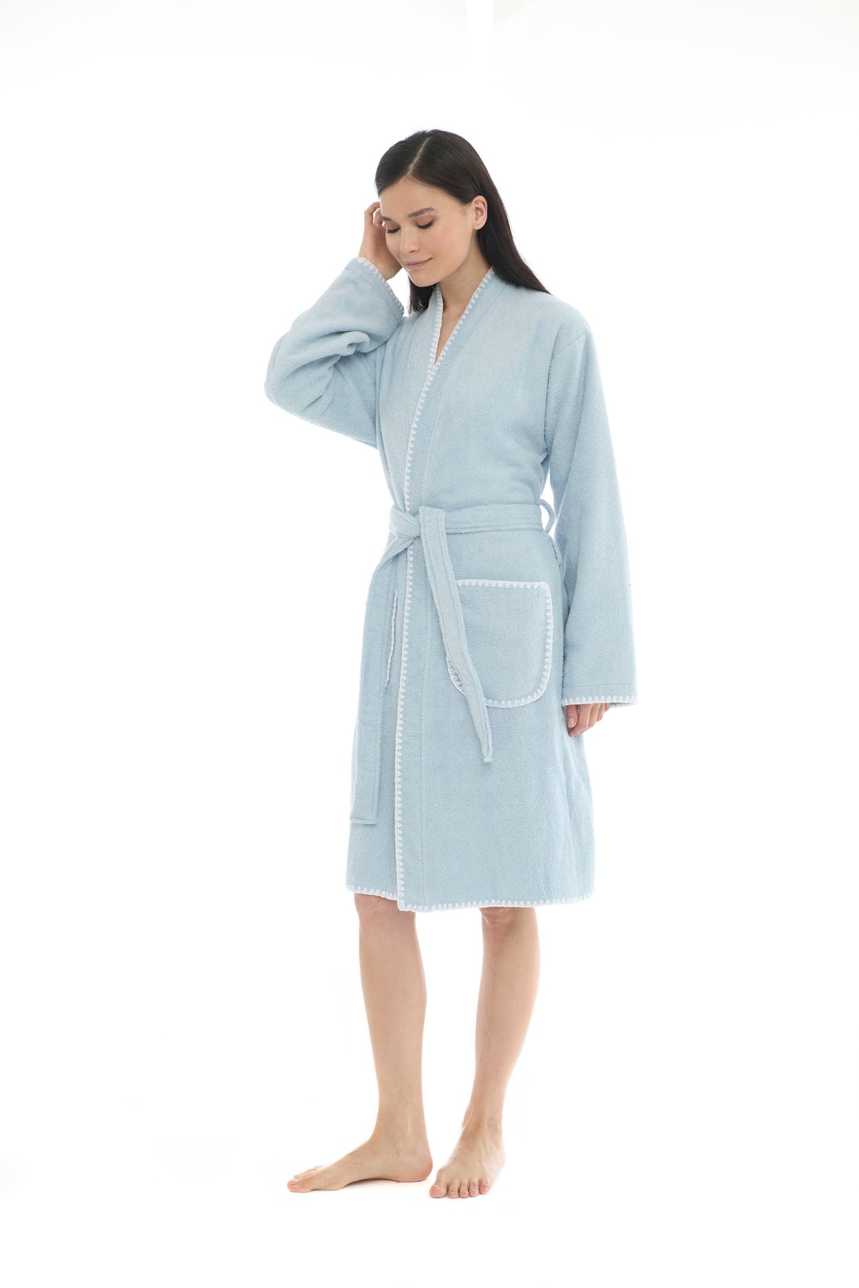 Athena Kimono Kadın Bornozu- Mavi %100 Pamuk
