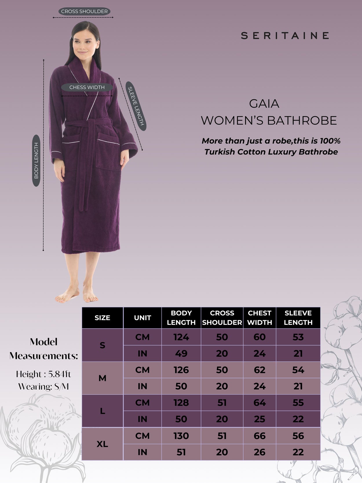 Gaia Şalyaka Kadın Bornozu- Mürdüm %100 Pamuk