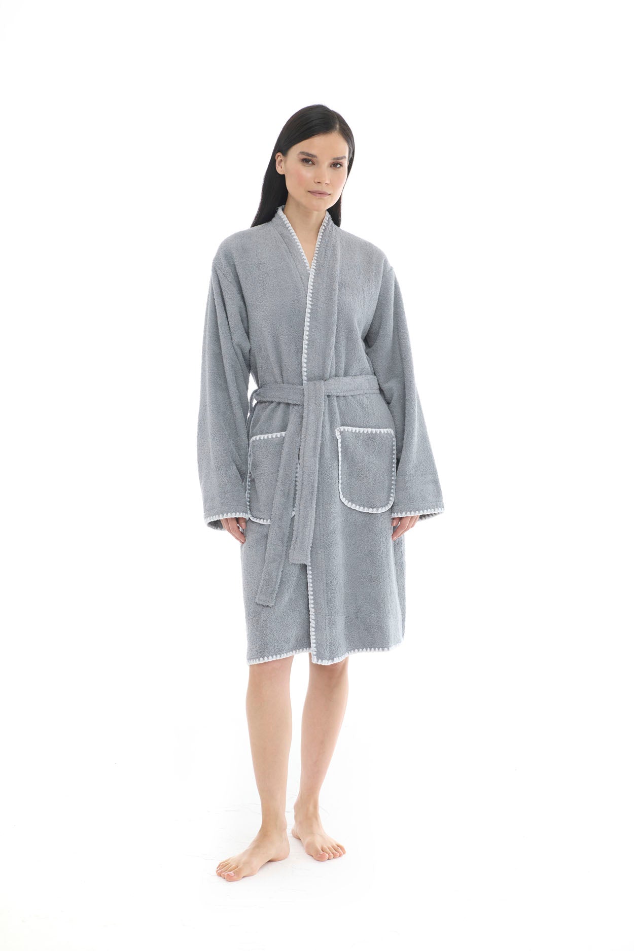 Athena Kimono Kadın Bornozu- Gri %100 Pamuk