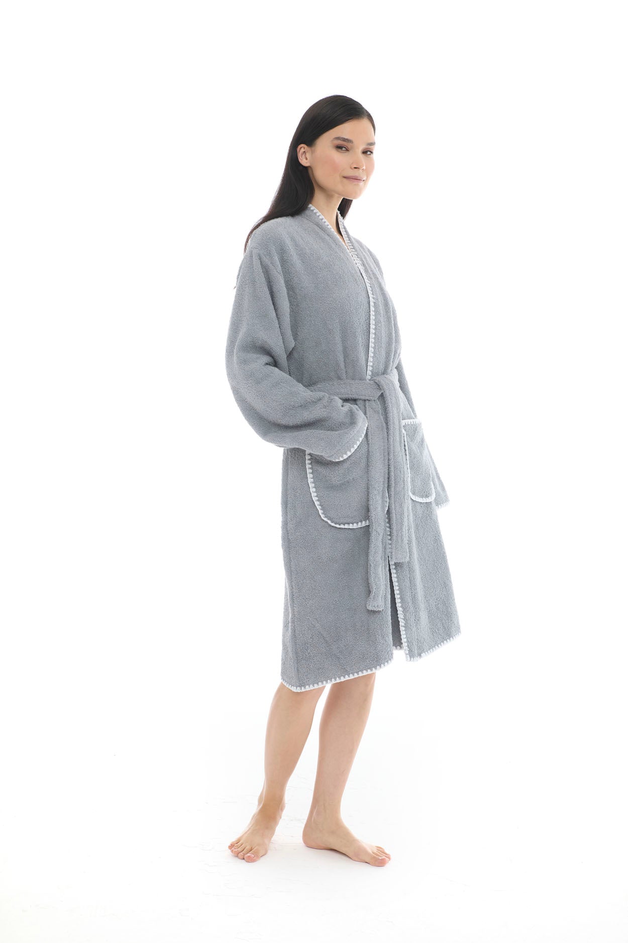 Athena Kimono Kadın Bornozu- Gri %100 Pamuk