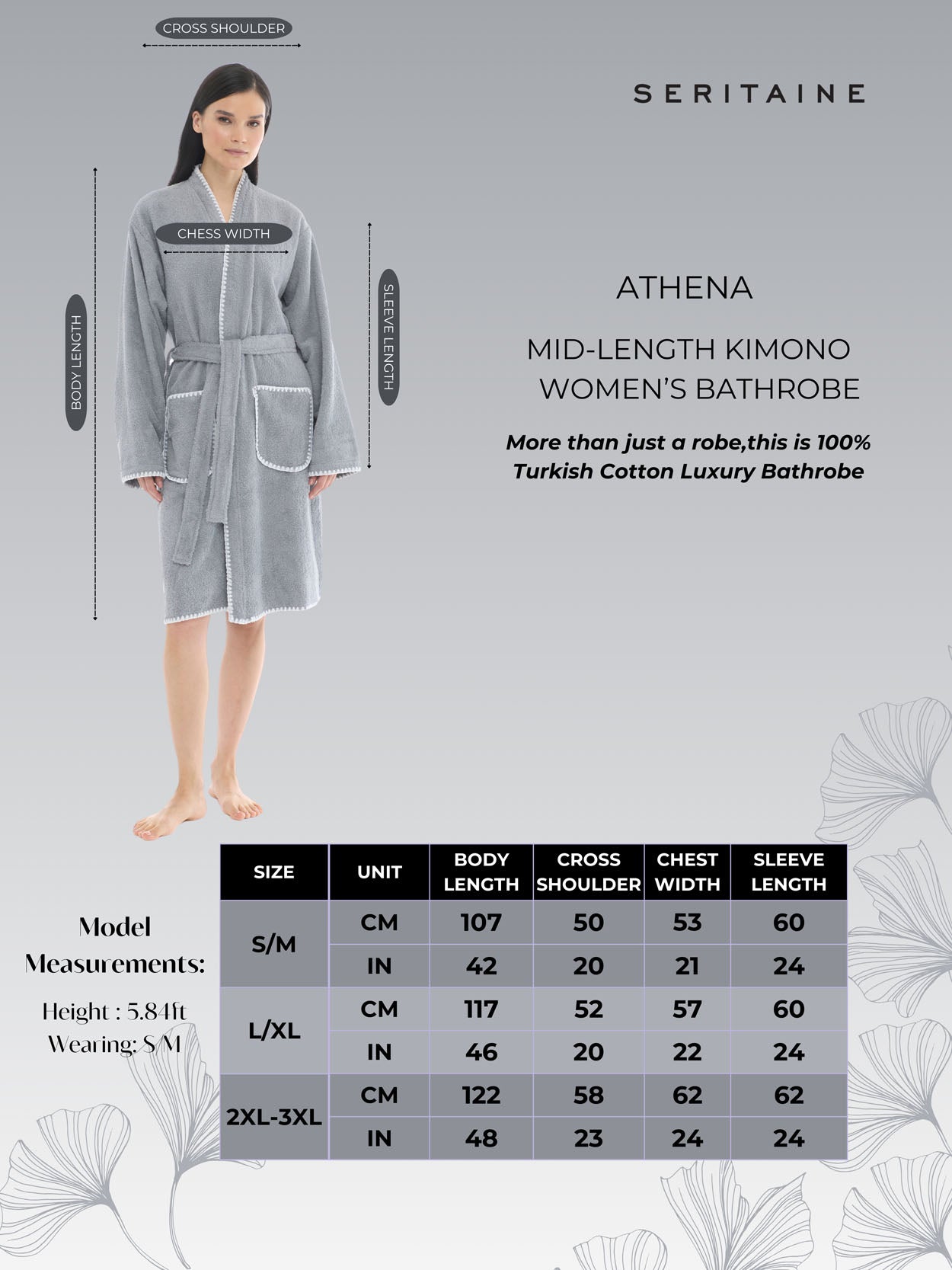 Athena Kimono Kadın Bornozu- Gri %100 Pamuk