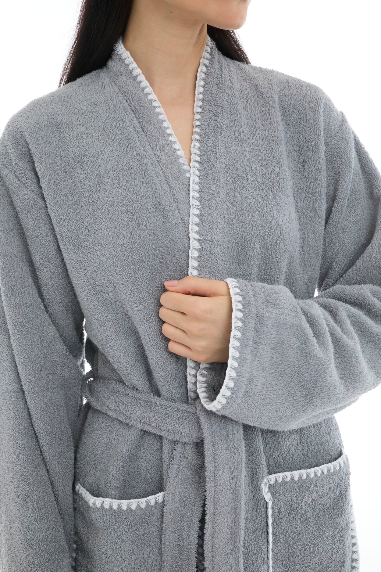 Athena Kimono Kadın Bornozu- Gri %100 Pamuk