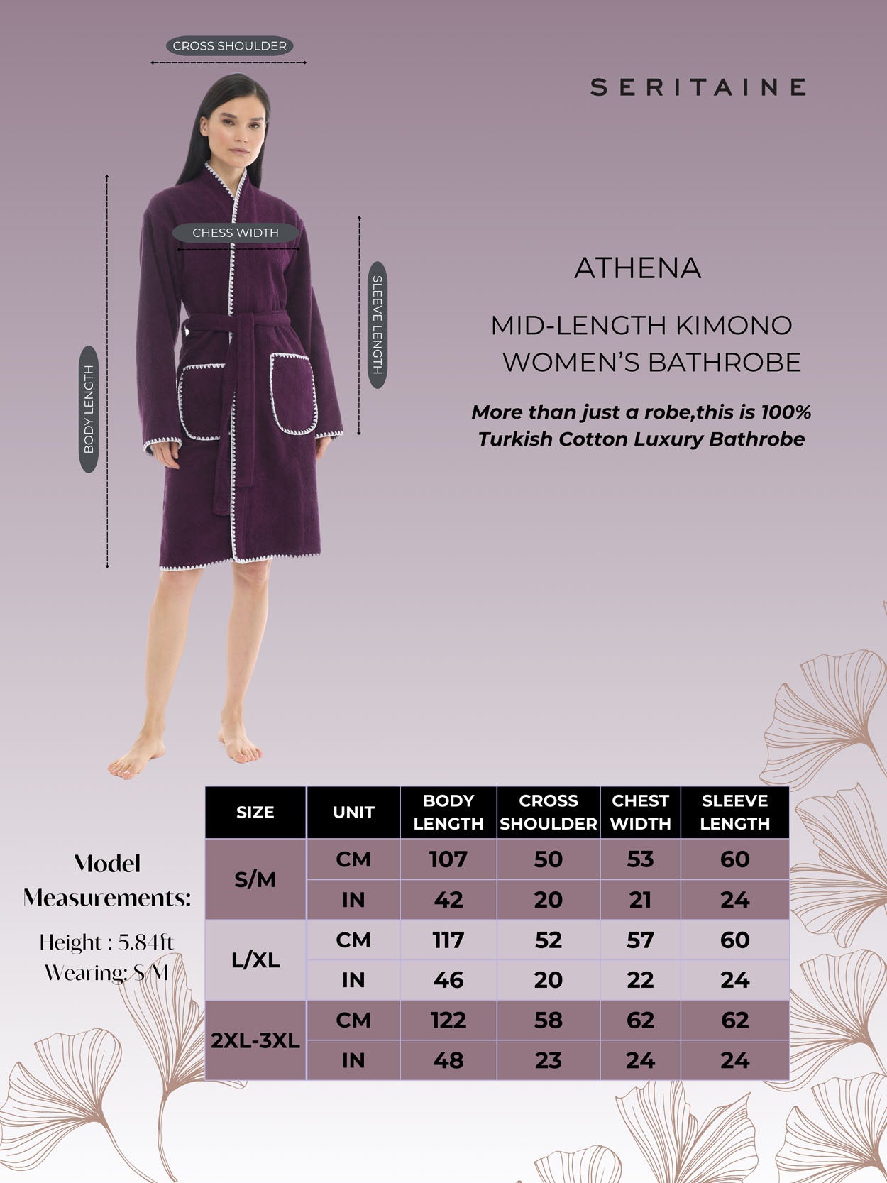 Athena Kimono Kadın Bornozu- Mor %100 Pamuk