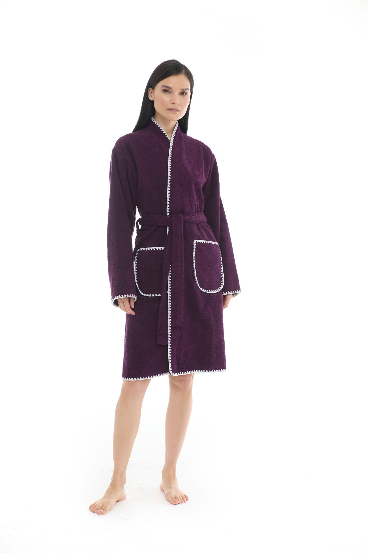 Athena Kimono Kadın Bornozu- Mor %100 Pamuk