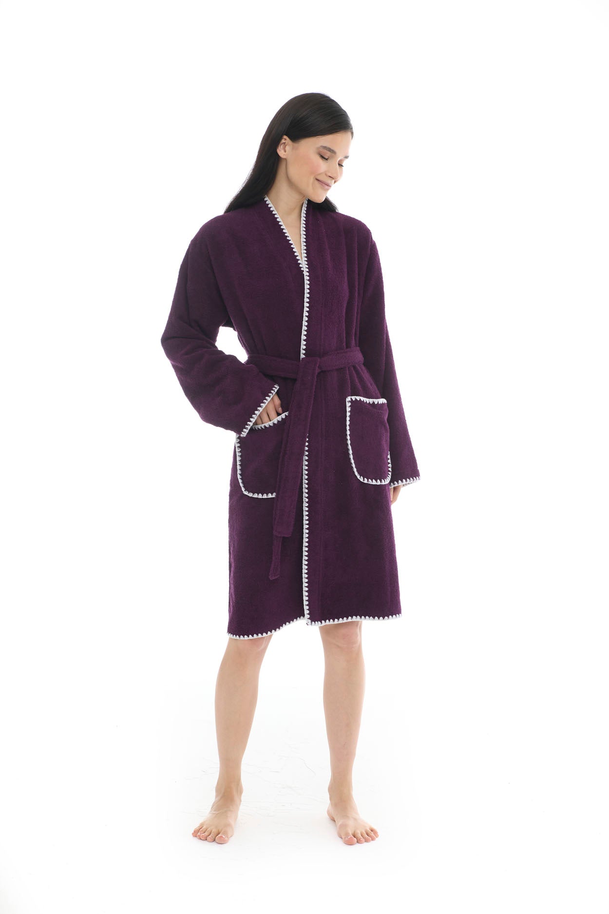 Athena Kimono Kadın Bornozu- Mor %100 Pamuk