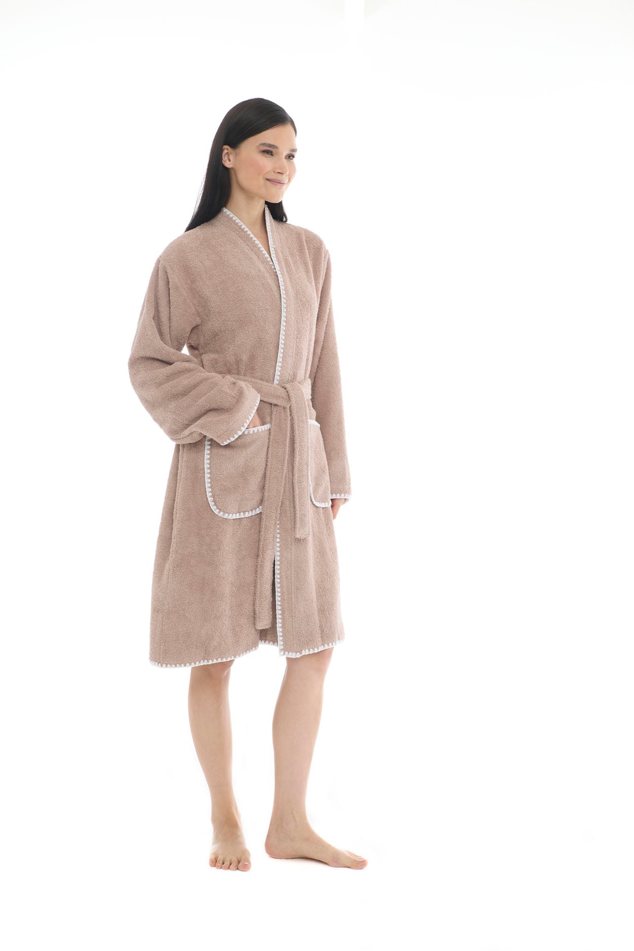 Athena Kimono Kadın Bornozu- Taupa %100 Pamuk