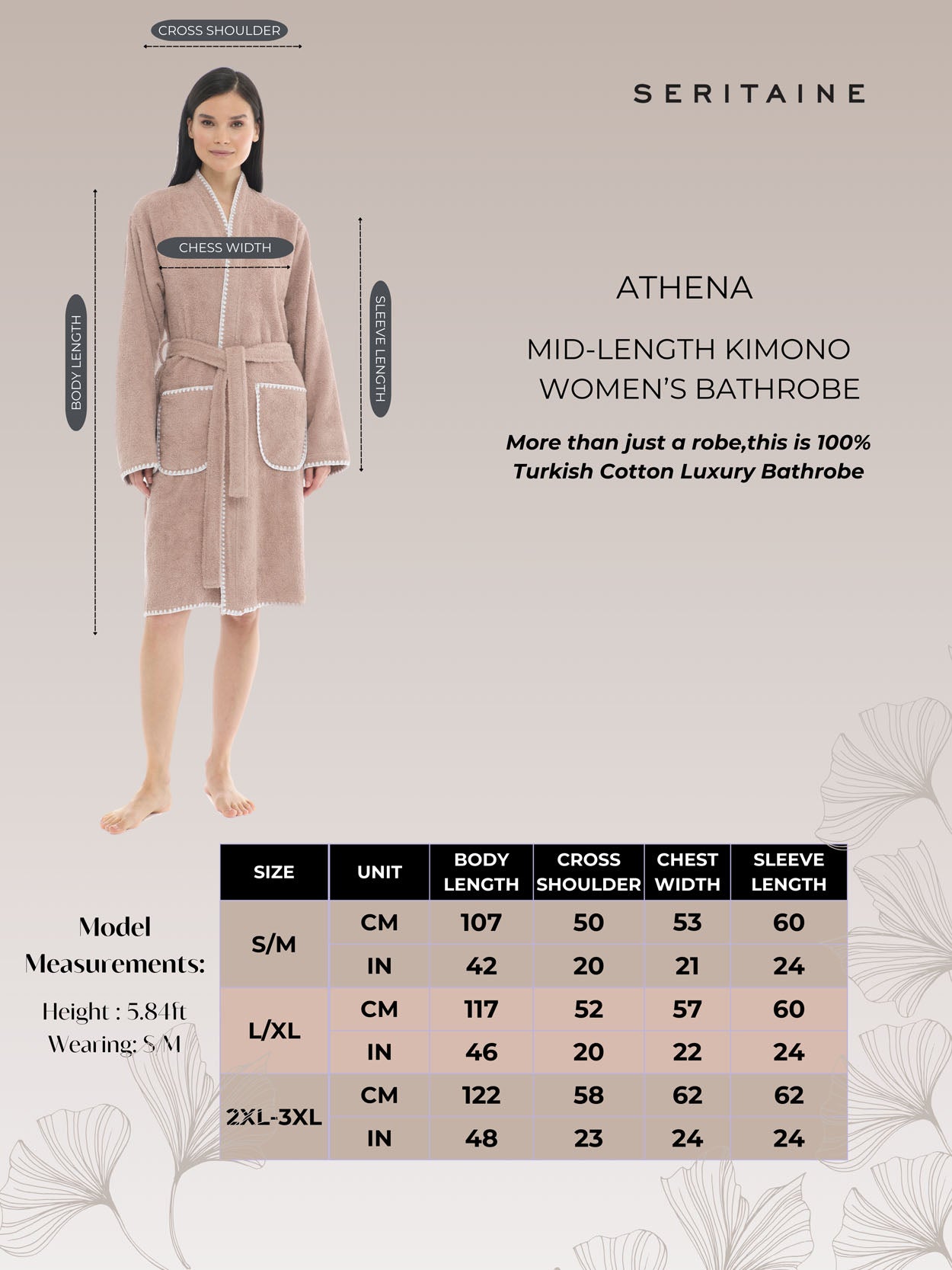 Athena Kimono Kadın Bornozu- Taupa %100 Pamuk