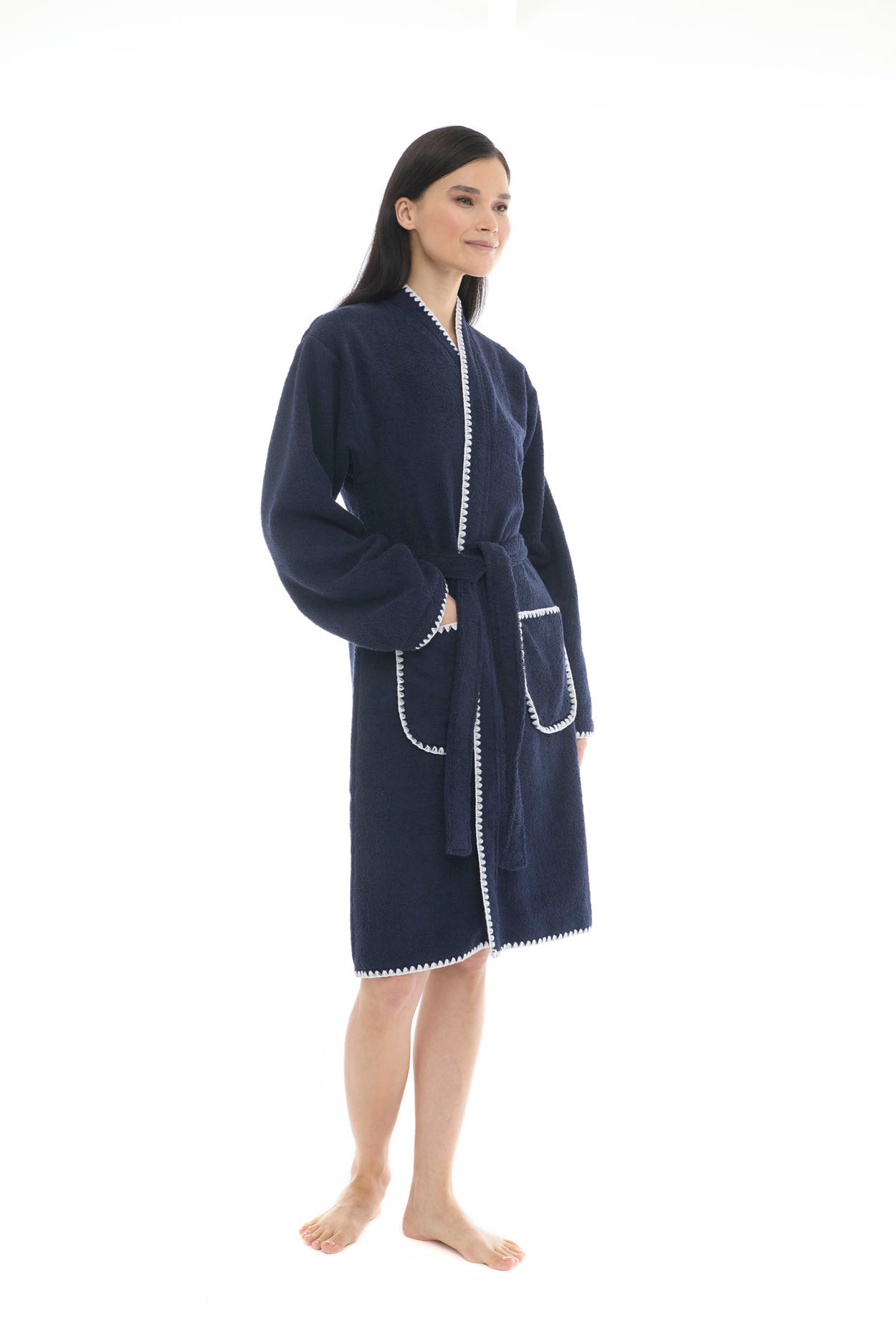 Athena Kimono Kadın Bornozu- Lacivert %100 Pamuk