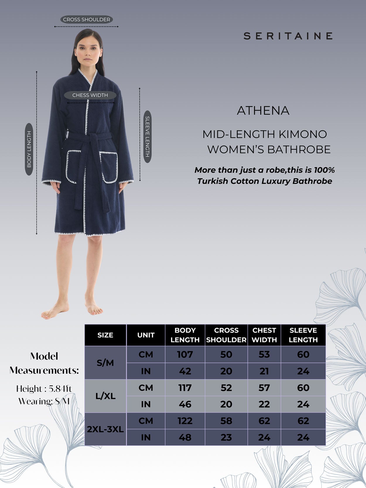 Athena Kimono Kadın Bornozu- Lacivert %100 Pamuk