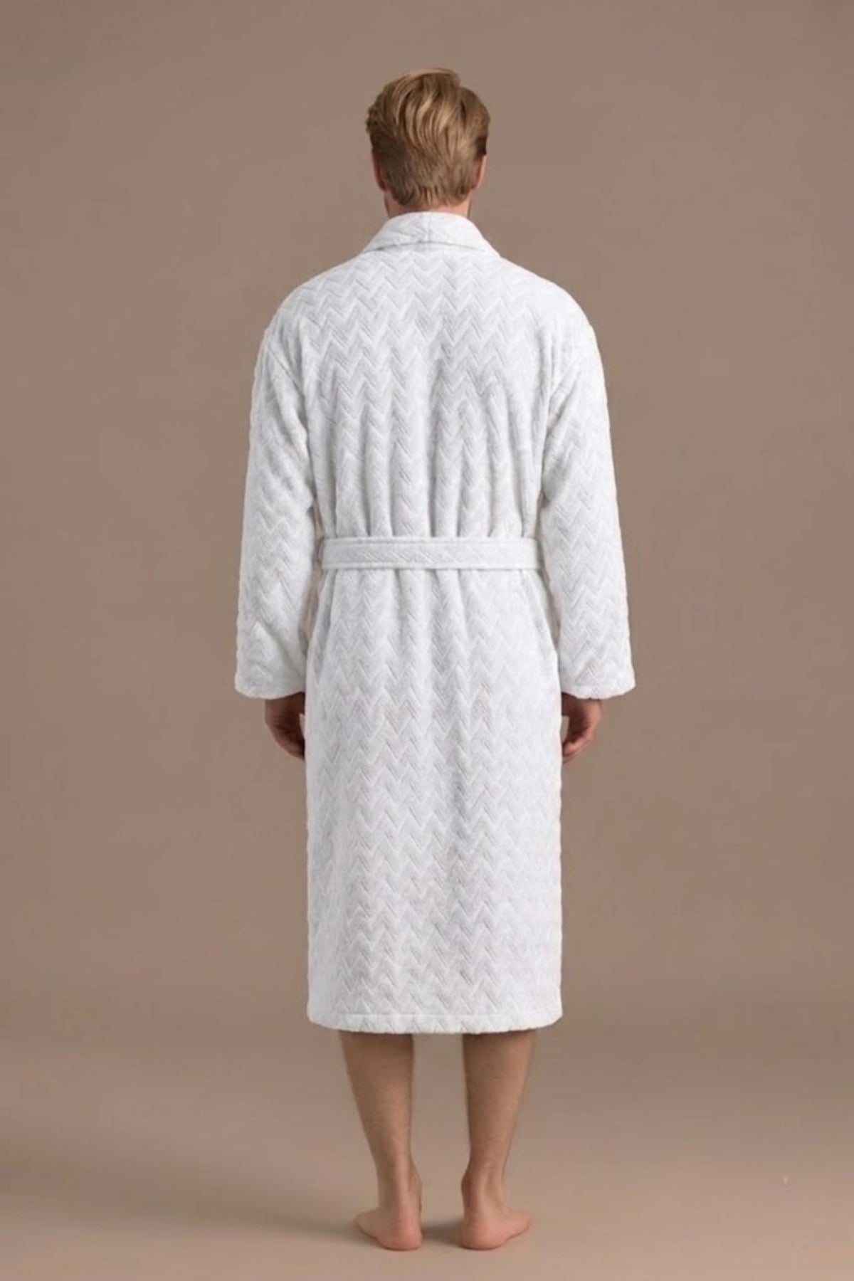Atlas Kimono Yaka Erkek Bornozu – Beyaz %100 Pamuk