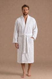 Atlas Kimono Yaka Erkek Bornozu – Beyaz %100 Pamuk