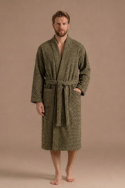 Atlas Kimono Yaka Erkek Bornozu – Haki %100 Pamuk