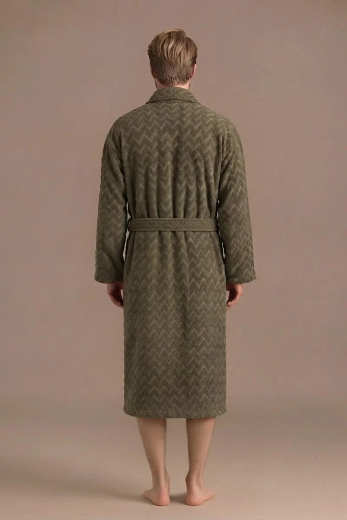 Atlas Kimono Yaka Erkek Bornozu – Haki %100 Pamuk