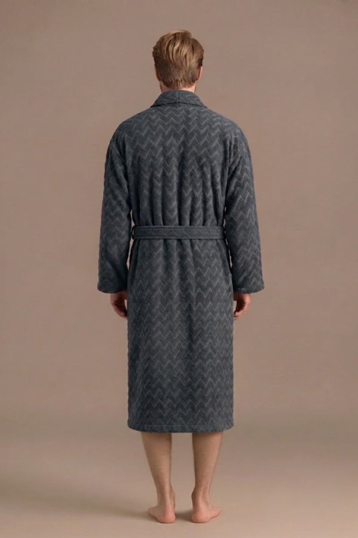 Atlas Kimono Yaka Erkek Bornozu – Koyu Gri %100 Pamuk