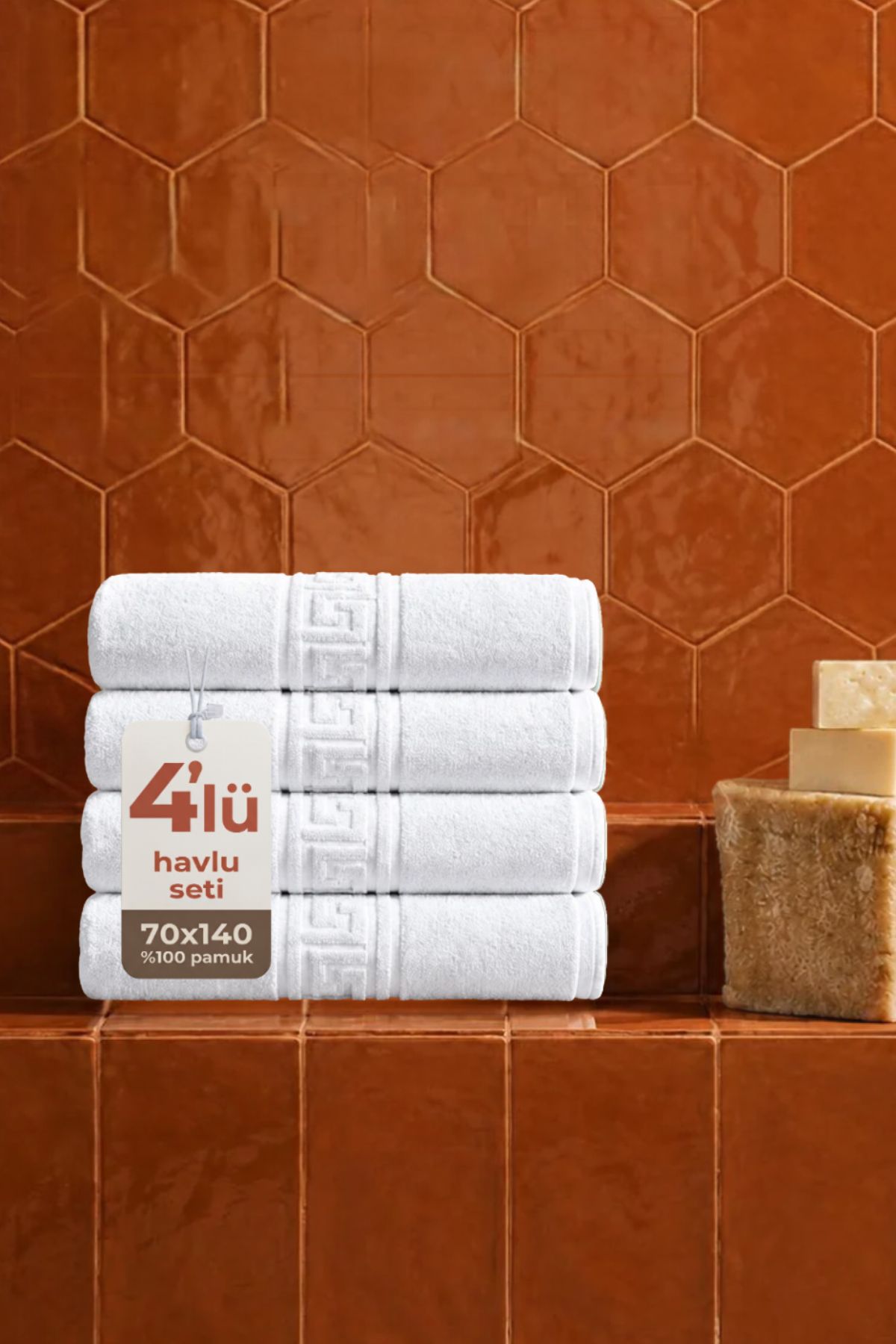 4'lü Greek Beyaz Banyo Havlusu - 70x140 Cm, 490 Gr, %100pamuk, Spa Ve Otel Havlusu