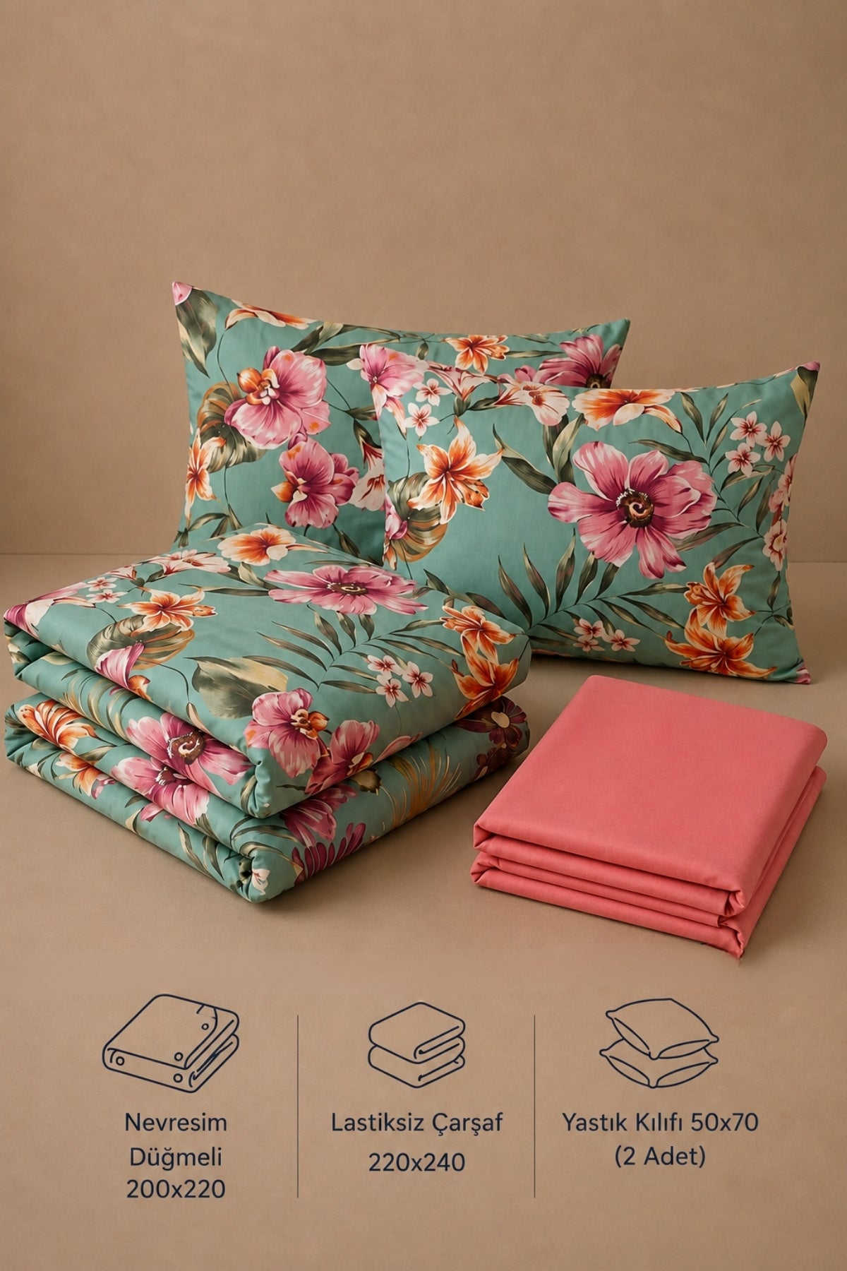 Botanica Çift Kişilik Percale Nevresim Takımı %100 Pamuk