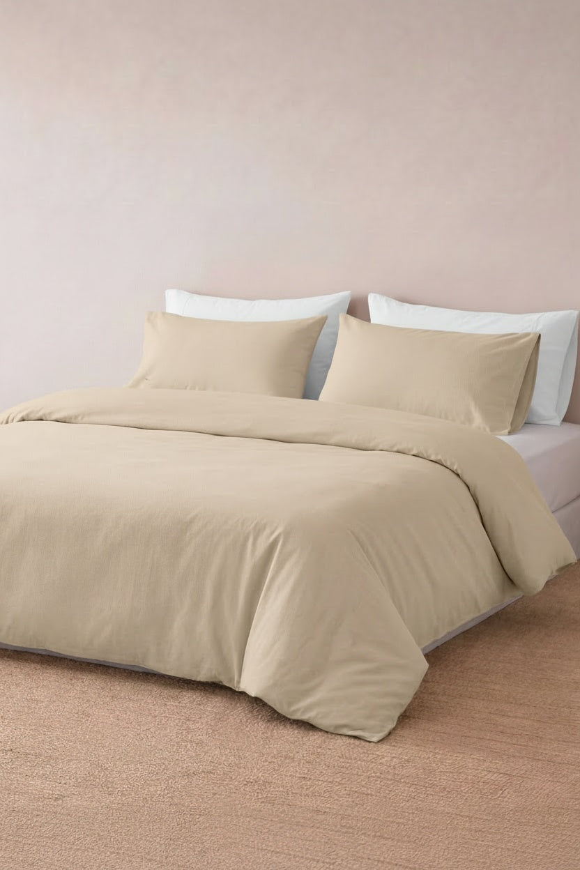 Camelia Çift Kişilik Düz Ranforce Nevresim Seti- Bej %100 Pamuk