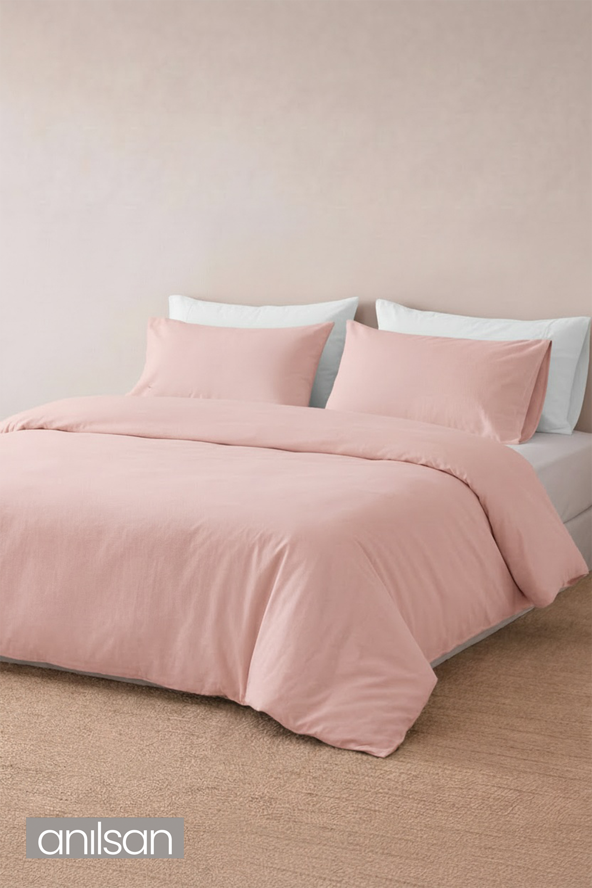 Camelia Çift Kişilik Düz Ranforce Nevresim Seti- Pudra %100 Pamuk