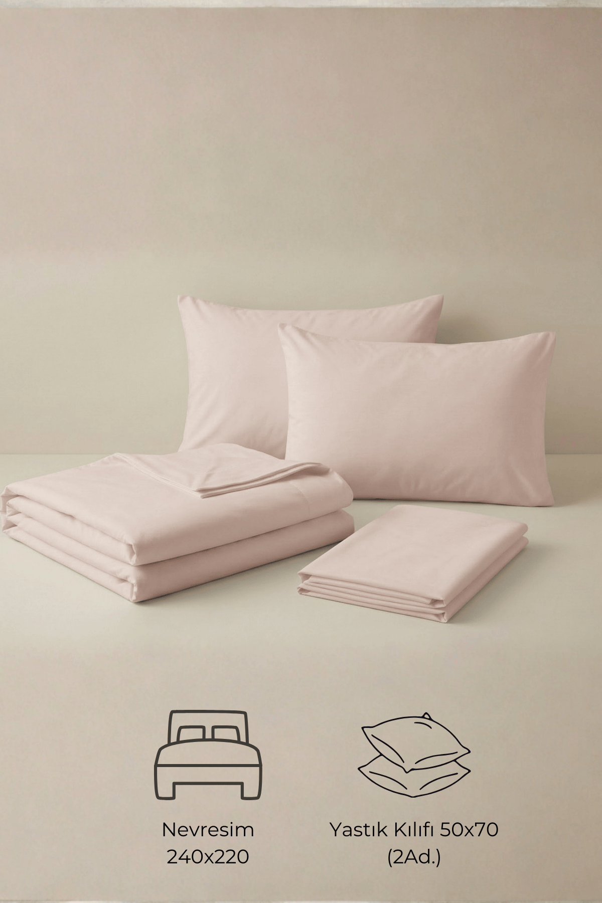 Camelia King Düz Ranforce Nevresim Seti- Pudra %100 Pamuk