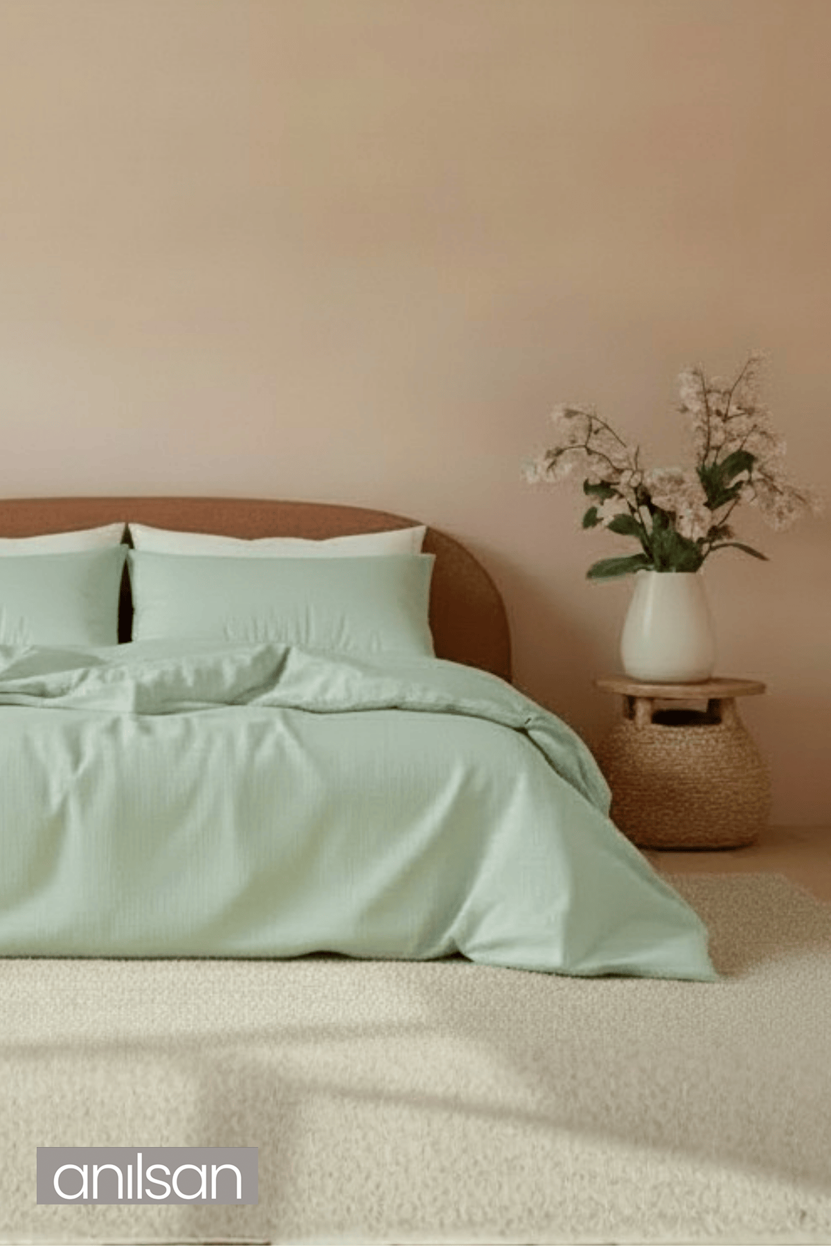 Camelia King Düz Ranforce Nevresim Takımı- Mint Yeşili %100 Pamuk