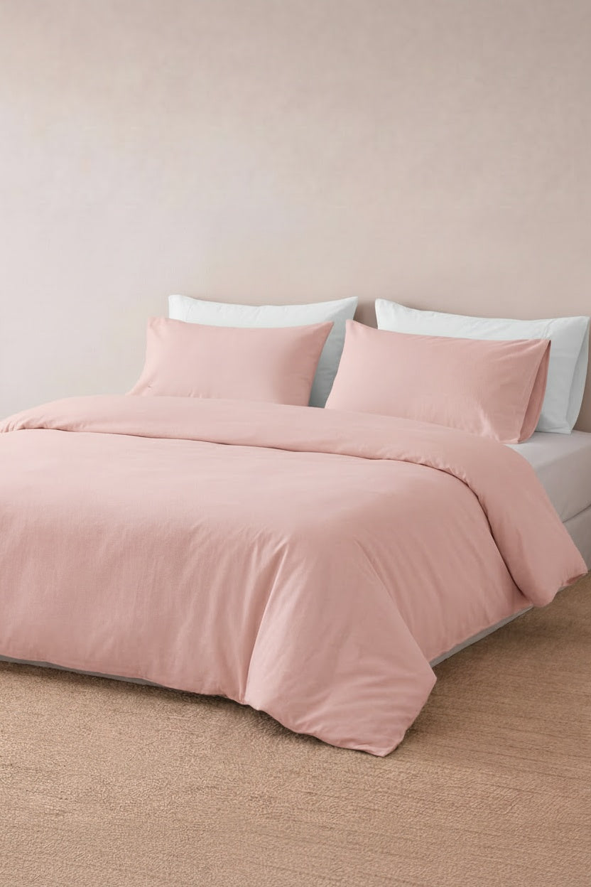 Camelia Tek Kişilik Düz Ranforce Nevresim Seti- Pudra %100 Pamuk