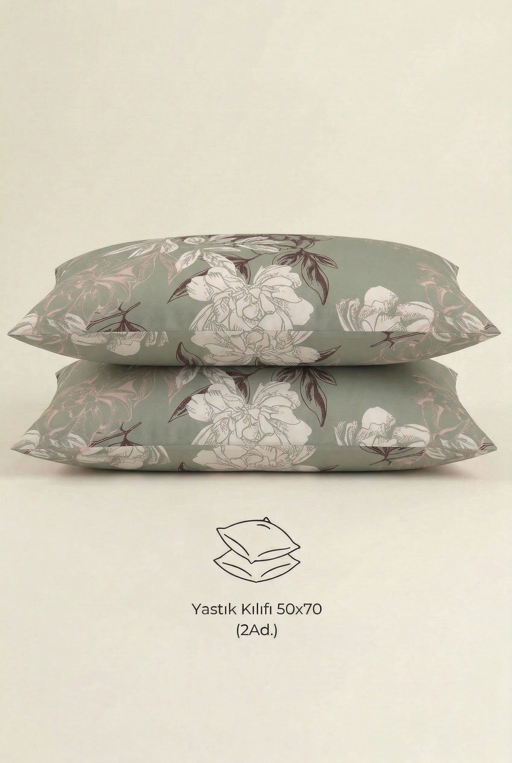 Begonya 2'li Percale Yastık Kılıfı 50x70 Flaplı