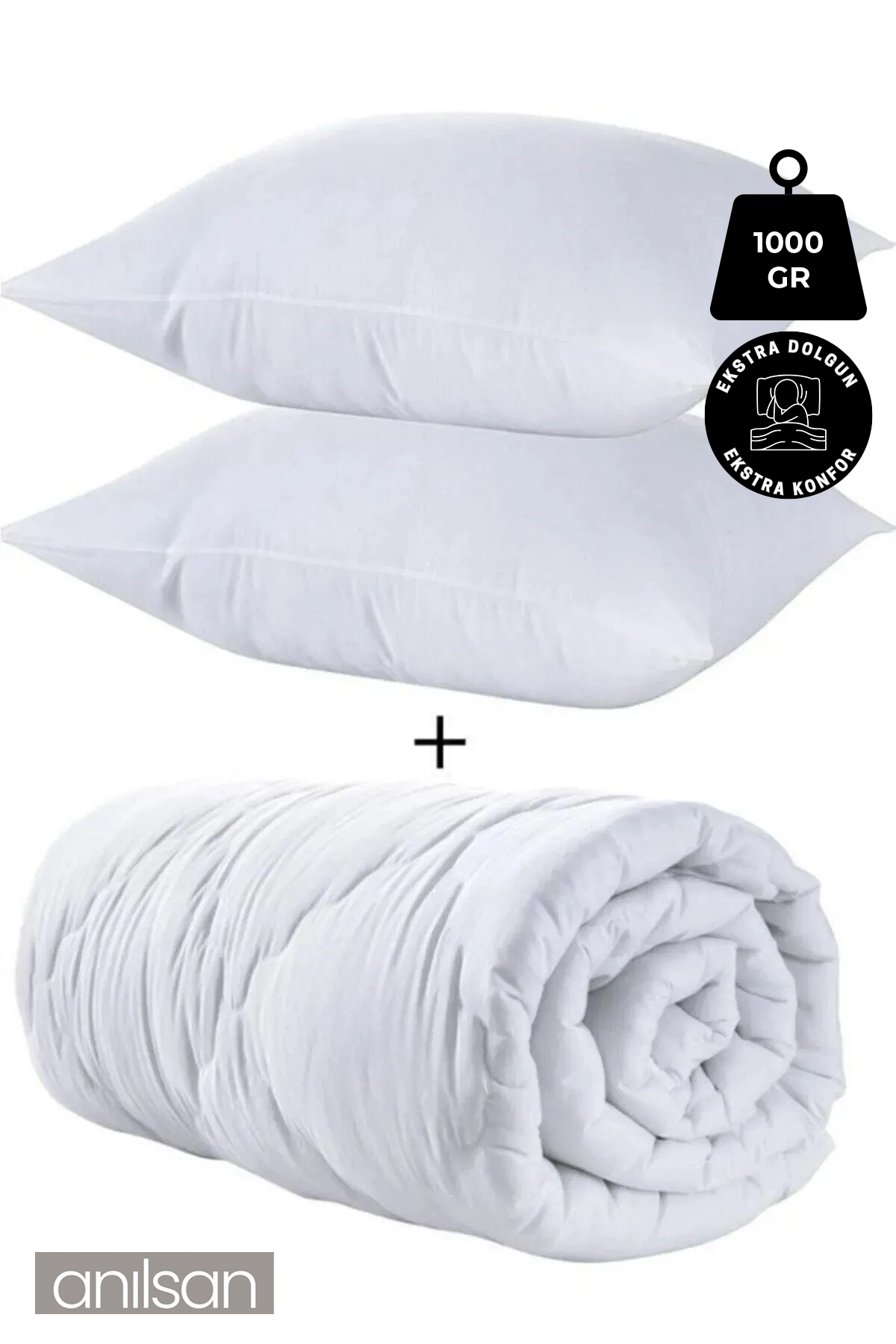 Çift Kişilik Silikon Yorgan +2 Mikrofiber Yastık Seti 1000GR