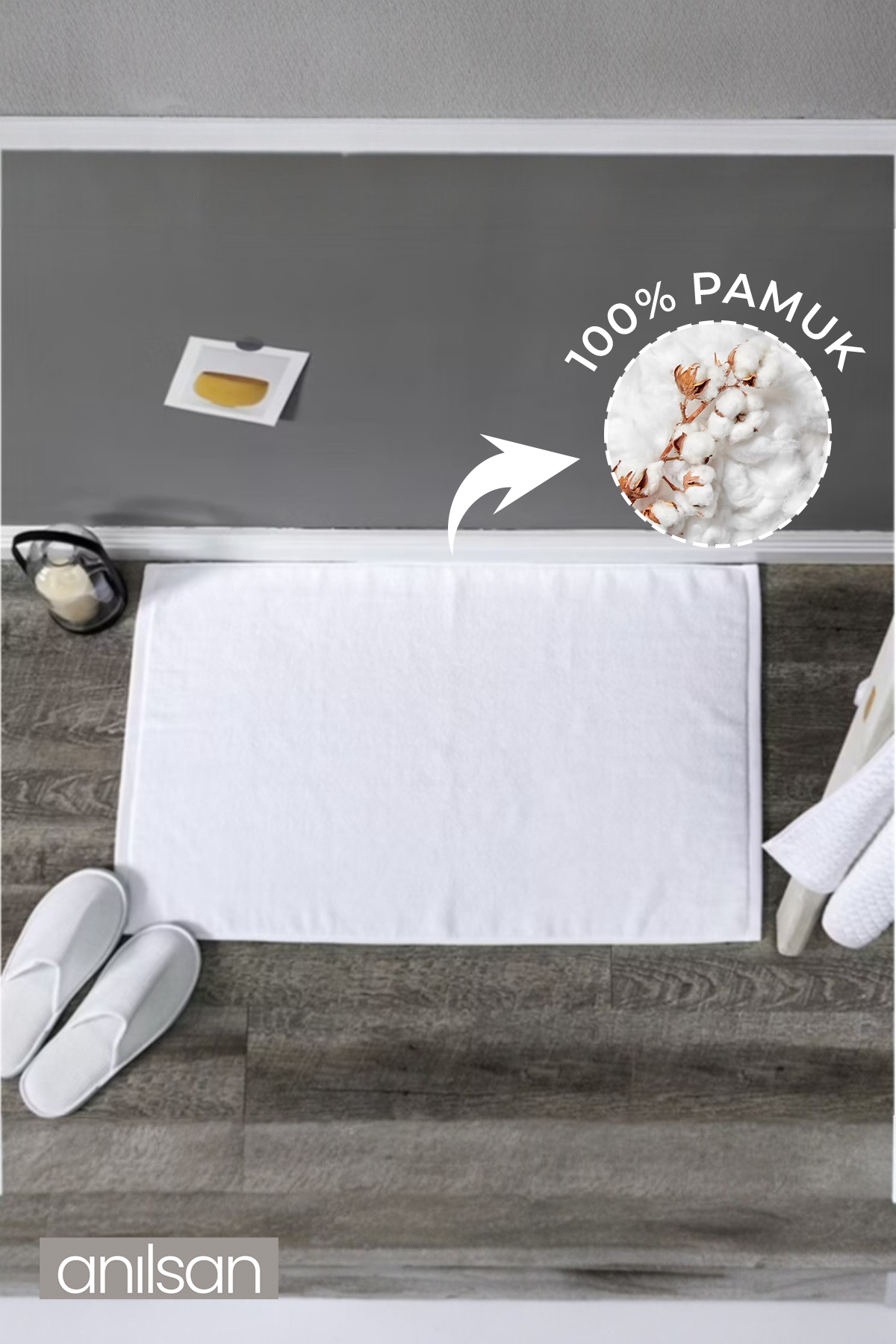 Düz %100 Pamuk Ayak Havlusu - Beyaz  50x70, 245 Gr