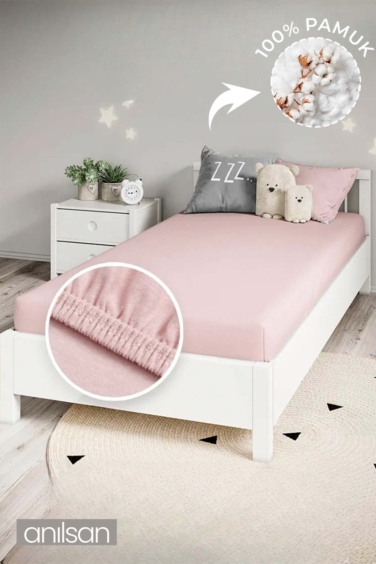 Sasha Bebek Lastikli Çarşaf Seti 70x140 - Beyaz %100 Pamuk