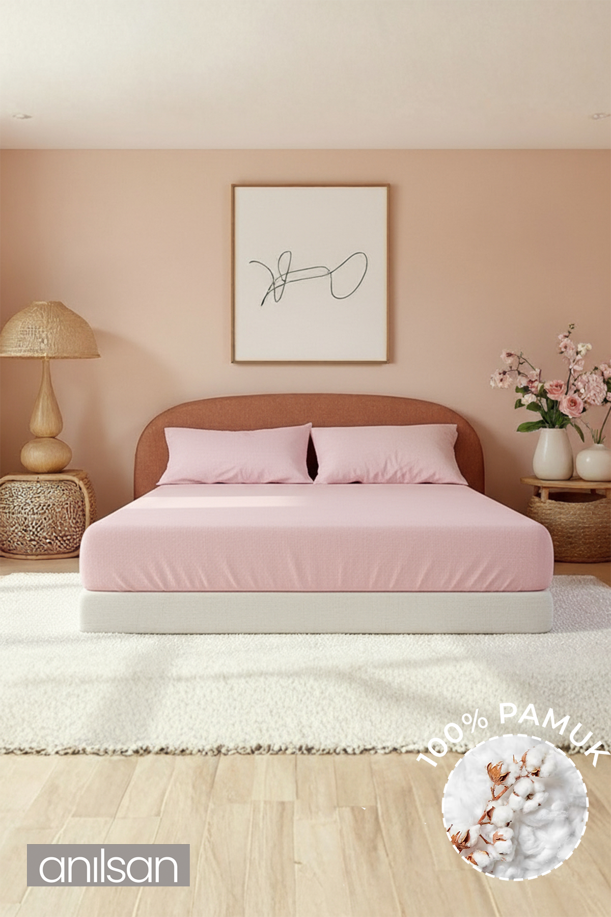 Camelia Çift Kişi Düz Ranforce Çarşaf Seti- Pudra %100 Pamuk