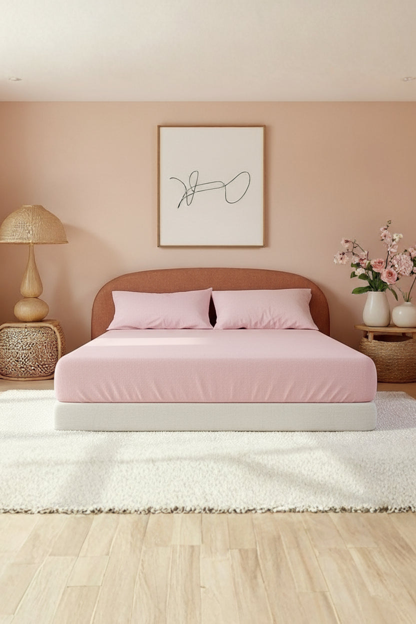 Camelia Tek Kişilik Düz Ranforce Lastikli Çarşaf - Pudra %100 Pamuk