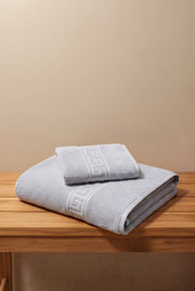 2'li Gri Greek Havlu Seti %100 Pamuk- 1 Adet El Havlusu 50x90 ve 1 Adet Banyo Havlusu 70x140