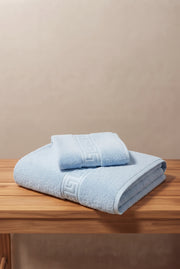 2'li Mavi Greek Havlu Seti %100 Pamuk - 1 Adet El Havlusu 50x90 Ve 1 Adet Banyo Havlusu 70x140